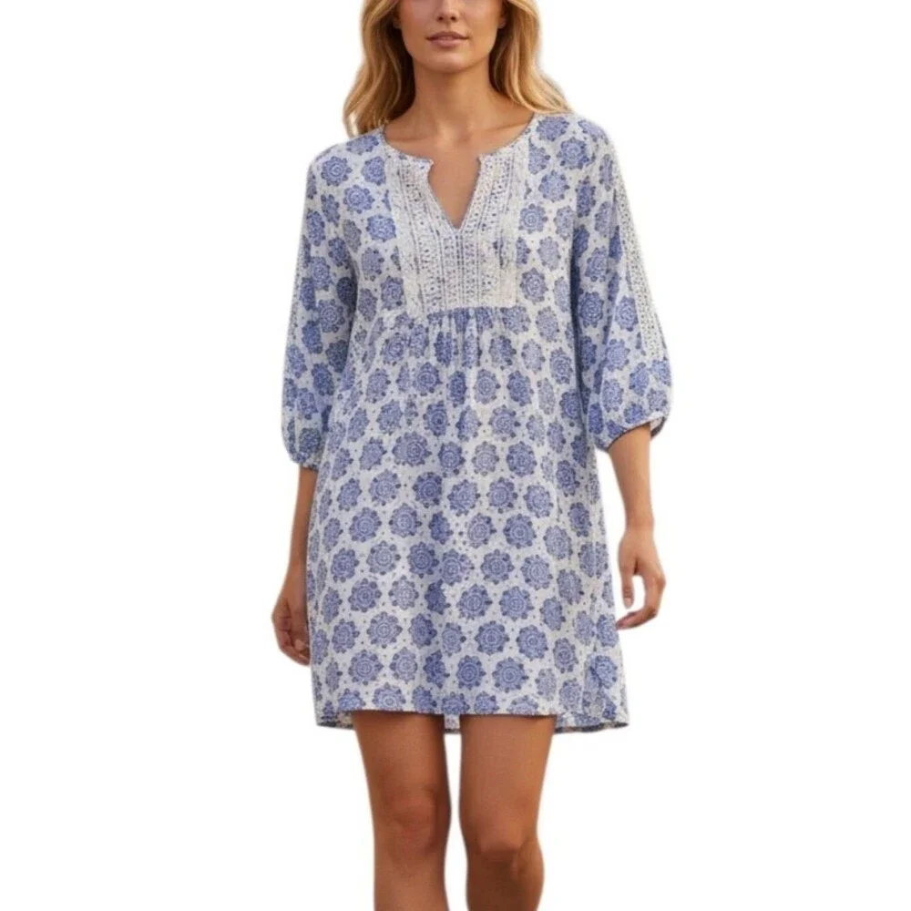 Carole Hochman Light Blue Floral Cotton Sleep Dress Nightgown